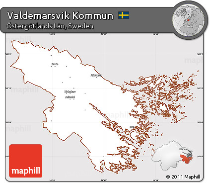 Classic Style Simple Map of Valdemarsvik Kommun, cropped outside