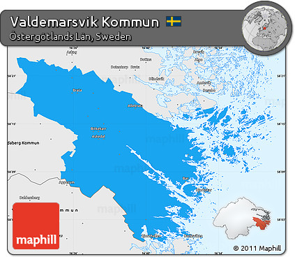 Political Simple Map of Valdemarsvik Kommun, single color outside, borders and labels