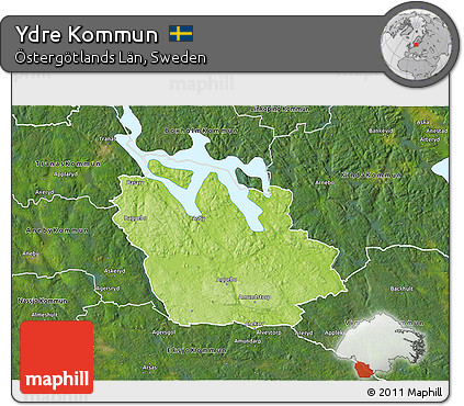 Physical 3D Map of Ydre Kommun, satellite outside