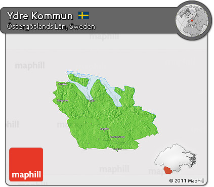 Political 3D Map of Ydre Kommun, single color outside