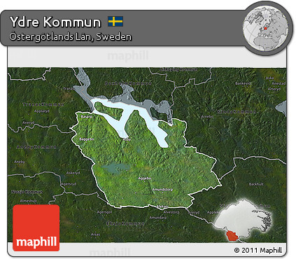Satellite 3D Map of Ydre Kommun, darken