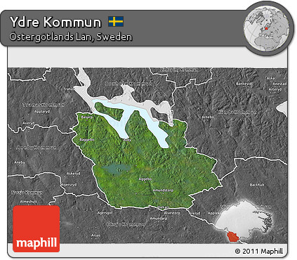 Satellite 3D Map of Ydre Kommun, desaturated