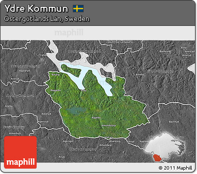 Satellite 3D Map of Ydre Kommun, desaturated