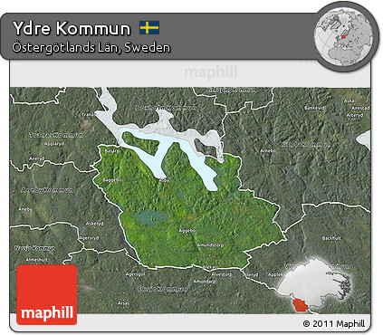 Satellite 3D Map of Ydre Kommun, semi-desaturated