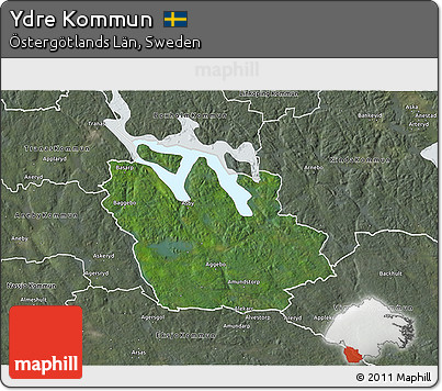 Satellite 3D Map of Ydre Kommun, semi-desaturated