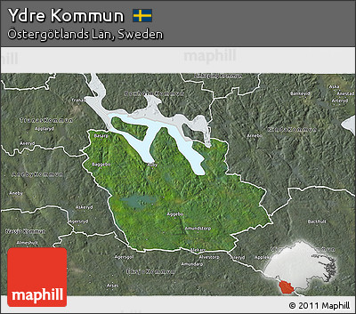 Satellite 3D Map of Ydre Kommun, semi-desaturated