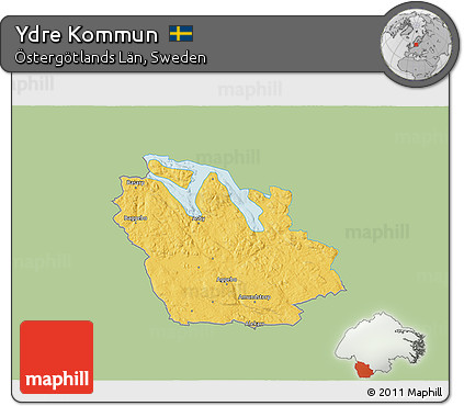 Savanna Style 3D Map of Ydre Kommun, single color outside