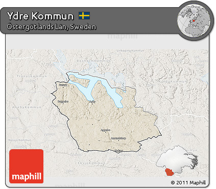 Shaded Relief 3D Map of Ydre Kommun, lighten