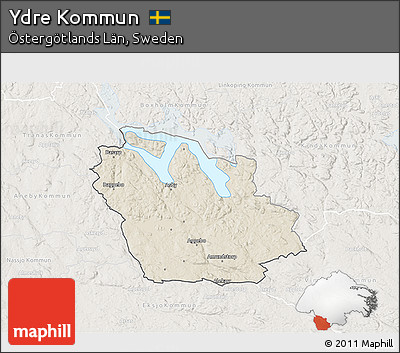 Shaded Relief 3D Map of Ydre Kommun, lighten
