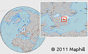 Gray Location Map of Ydre Kommun, highlighted parent region, hill shading