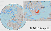 Gray Location Map of Ydre Kommun, hill shading