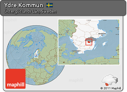 Savanna Style Location Map of Ydre Kommun, highlighted country, highlighted parent region, hill shading