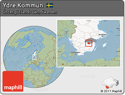 Savanna Style Location Map of Ydre Kommun, highlighted country, highlighted parent region, hill shading
