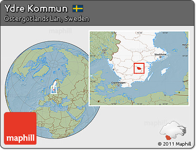 Savanna Style Location Map of Ydre Kommun, highlighted country, hill shading