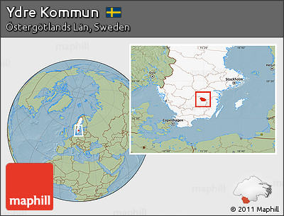 Savanna Style Location Map of Ydre Kommun, highlighted country, hill shading