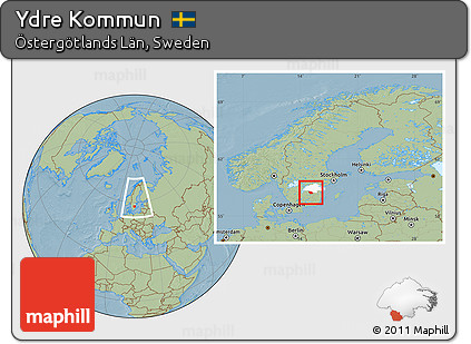 Savanna Style Location Map of Ydre Kommun, highlighted parent region, within the entire country, hill shading