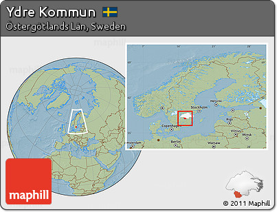 Savanna Style Location Map of Ydre Kommun, highlighted parent region, within the entire country, hill shading