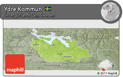 Physical Panoramic Map of Ydre Kommun, semi-desaturated