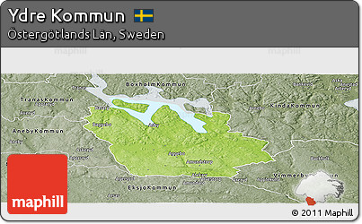 Physical Panoramic Map of Ydre Kommun, semi-desaturated