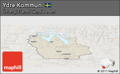 Shaded Relief Panoramic Map of Ydre Kommun, lighten