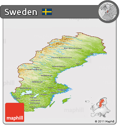 Physical Panoramic Map of Sweden, cropped outside