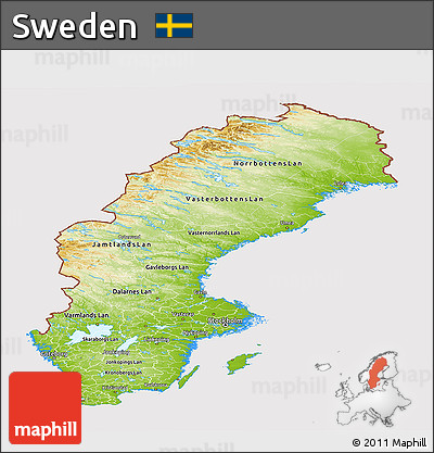 Physical Panoramic Map of Sweden, cropped outside