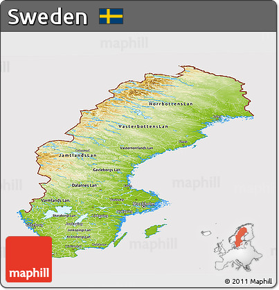 Physical Panoramic Map of Sweden, cropped outside