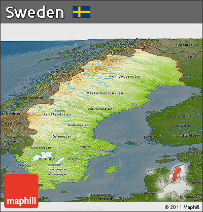 Physical Panoramic Map of Sweden, darken