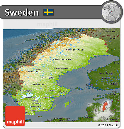 Physical Panoramic Map of Sweden, darken