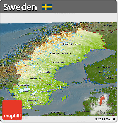 Physical Panoramic Map of Sweden, darken