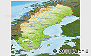 Physical Panoramic Map of Sweden, darken, land only