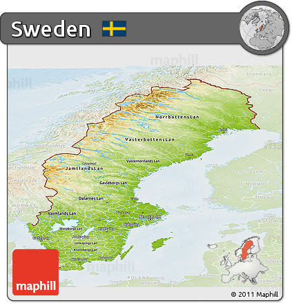 Physical Panoramic Map of Sweden, lighten