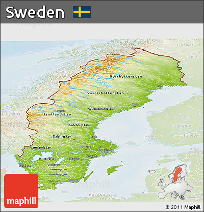 Physical Panoramic Map of Sweden, lighten