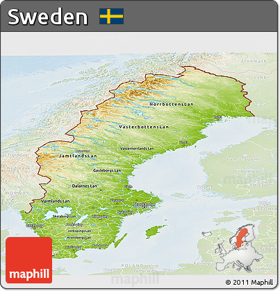 Physical Panoramic Map of Sweden, lighten