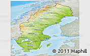 Physical Panoramic Map of Sweden, lighten, semi-desaturated, land only