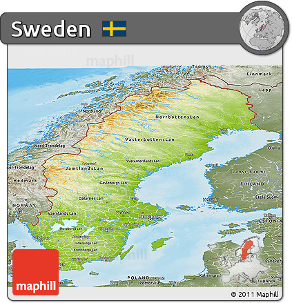 Physical Panoramic Map of Sweden, semi-desaturated, land only