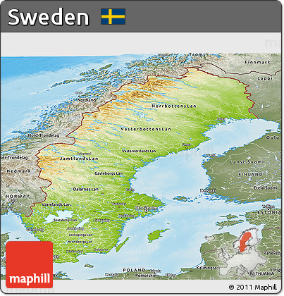 Physical Panoramic Map of Sweden, semi-desaturated, land only