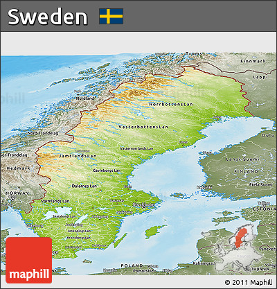 Physical Panoramic Map of Sweden, semi-desaturated, land only