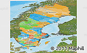Political Panoramic Map of Sweden, satellite outside, bathymetry sea