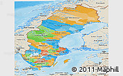 Political Panoramic Map of Sweden, shaded relief outside, bathymetry sea