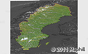 Satellite Panoramic Map of Sweden, darken, desaturated