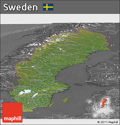 Satellite Panoramic Map of Sweden, desaturated