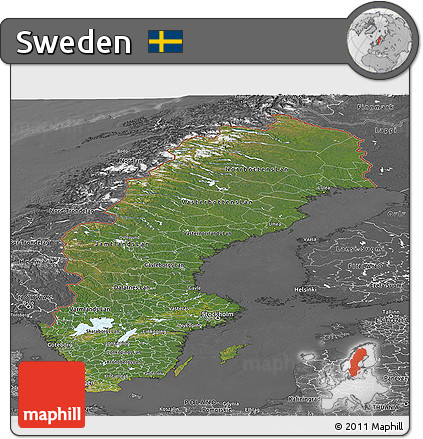 Satellite Panoramic Map of Sweden, desaturated