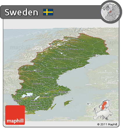 Satellite Panoramic Map of Sweden, lighten