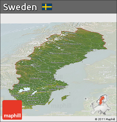 Satellite Panoramic Map of Sweden, lighten