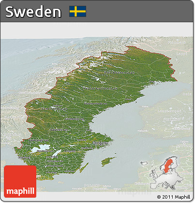 Satellite Panoramic Map of Sweden, lighten