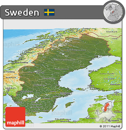 Satellite Panoramic Map of Sweden, physical outside