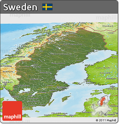 Satellite Panoramic Map of Sweden, physical outside