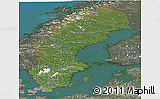 Satellite Panoramic Map of Sweden, semi-desaturated, land only