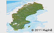 Satellite Panoramic Map of Sweden, single color outside, shaded relief sea